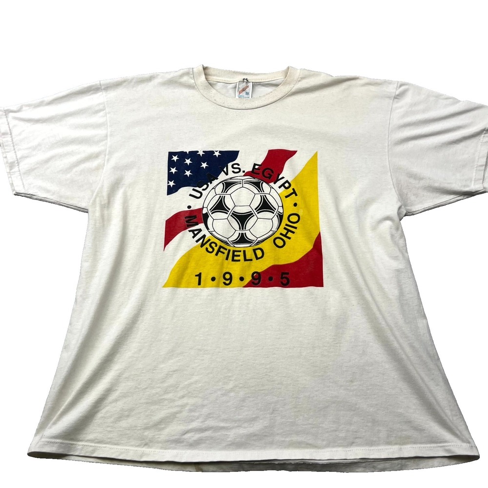 VTG 1995 USA Egypt Soccer Mansfield Ohio Jerzees T Shirt Mens 2X *Read*